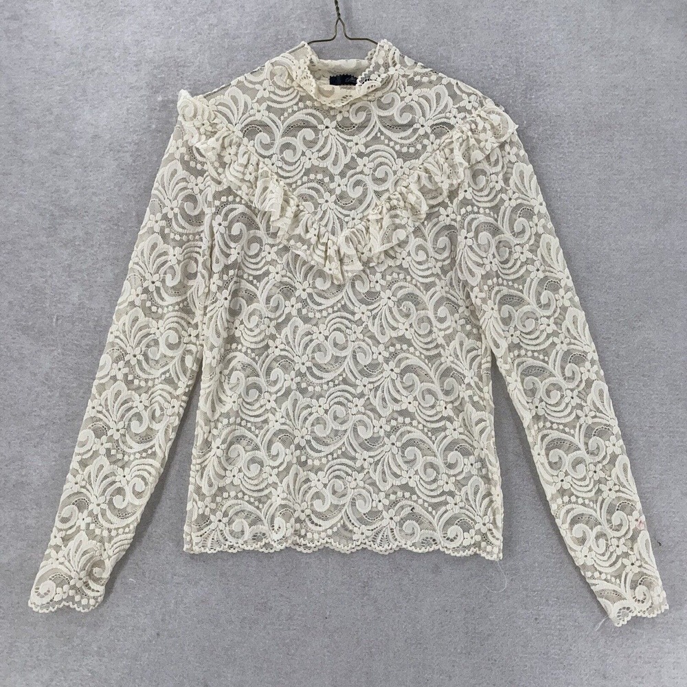 BKE Boutique Lace Sheer Top Womens MEDIUM Blouse Cottegecore Prairie Grandmacore